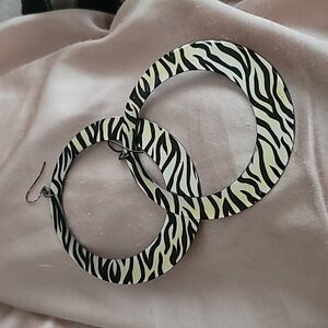 Large Zebra Dangle Hoop Earrings